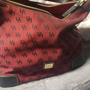 Dooney & Bourke Red and Black Hobo Bag with Signature Monogram